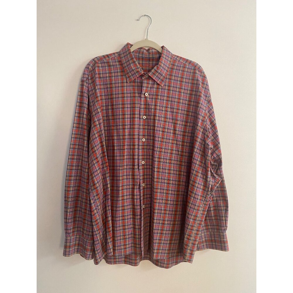 Alan Flusser Mens XXL Plaid Button-Down Shirt 100% Cotton Multicolor Long Sleeve